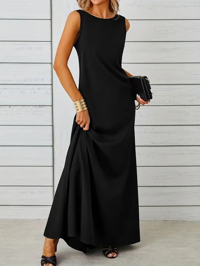 Damen elegantes Maxikleid mit schwingendem Saum und klassischem Schnitt R&B
