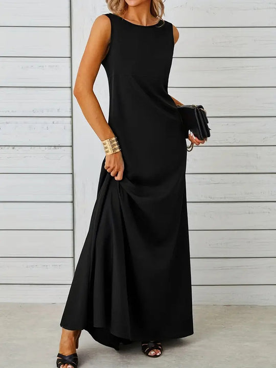 Damen elegantes Maxikleid mit schwingendem Saum und klassischem Schnitt R&B
