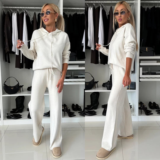 Damen entspannte Fleece-Hoodie und weite Hose Set R&B