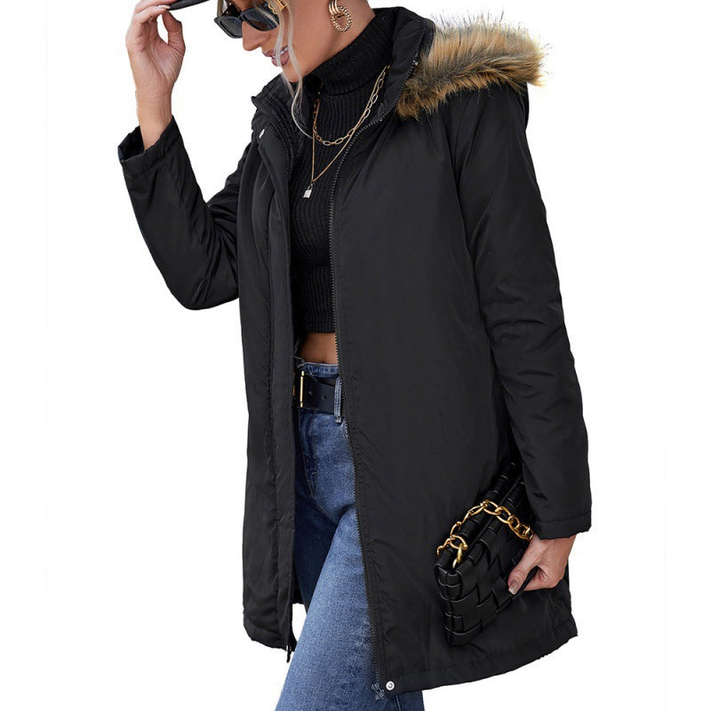 Damen modische Übergangsjacke mit abnehmbarem Kunstfellkragen und praktischen Reißverschlusstaschen R&B