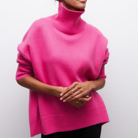 Damen Modischer Rollkragenpullover mit lässigen Oversized-Ärmeln und feinem Strukturstrick R&B