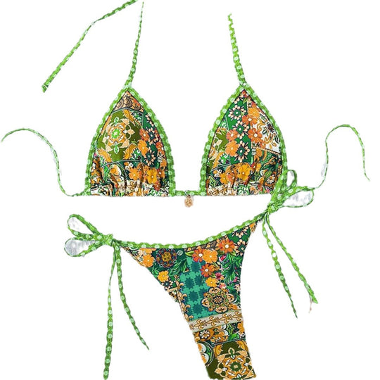 Damen Triangel-Bikini mit buntem floralen Mustermix und verstellbaren Trägern R&B