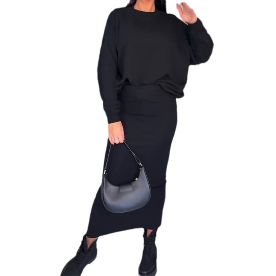 Damen Oversized Pullover und Maxi-Rock Set R&B