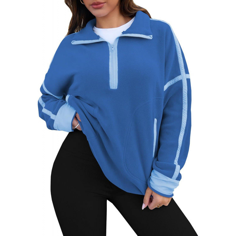 Damen Fleecpullover mit halbem Reißverschluss und kontrastierenden Ärmeln R&B