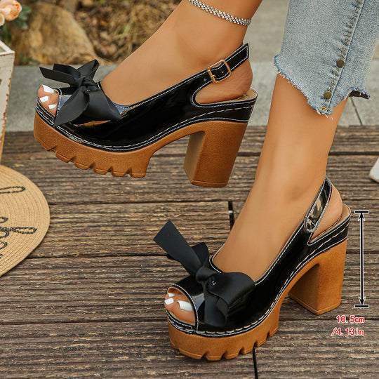 Damen Sling-Sandalen mit modischem Absatz und dekorativem Schleifen-Detail R&B