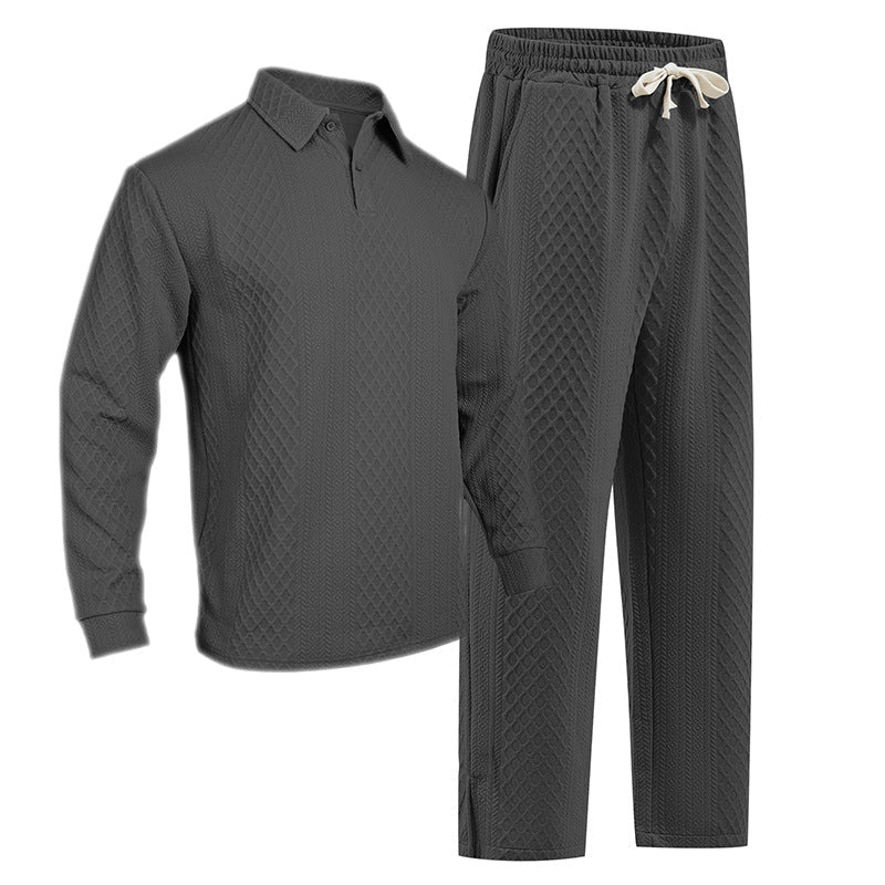 Herren nan Jacquard-Strickset mit Polokragen, legerer Passform und gerader Hose R&B