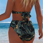 Damen Bikini mit luxuriösem Marmormuster und edlen Details R&B