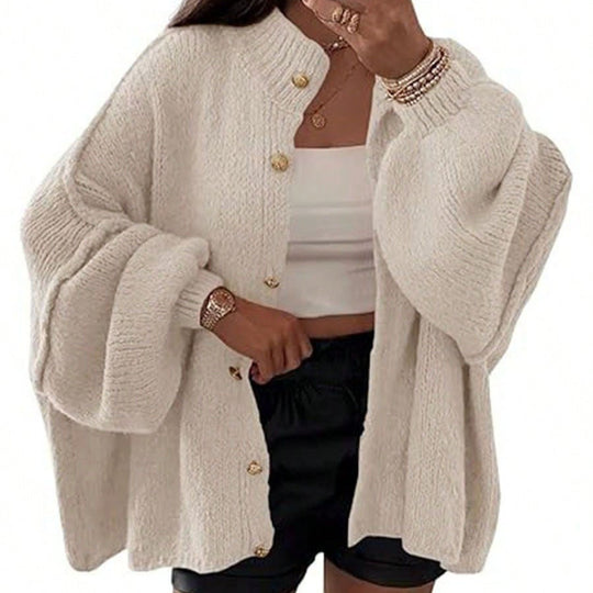 Damen Flauschige Strickjacke mit überschnittenen Schultern R&B