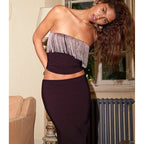 Damen Elegantes Zweiteiliges Abendkleid mit fransendem Oberteil und figurbetonter Silhouette R&B