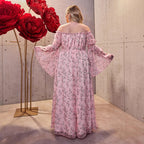 Damen Maxikleid mit schulterfreiem Design und floralen Akzenten R&B