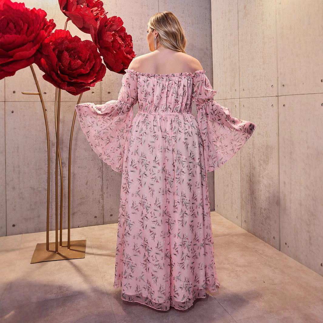Damen Maxikleid mit schulterfreiem Design und floralen Akzenten R&B