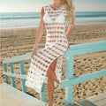 Damen Häkel-Strandkleid mit verführerischem Lochmuster und seitlichem Schlitz R&B