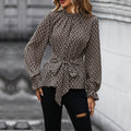 Damen elegante Bluse mit raffiniertem Bindegürtel und langen Ärmeln R&B