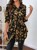 Damen lässige Bluse mit floralem Muster und Taillenknoten R&B