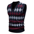 Herren ärmellose Strickweste mit Rauten-Muster R&B
