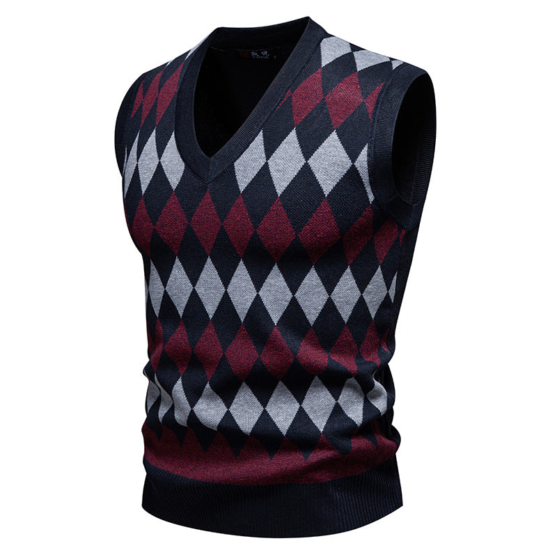 Herren ärmellose Strickweste mit Rauten-Muster R&B