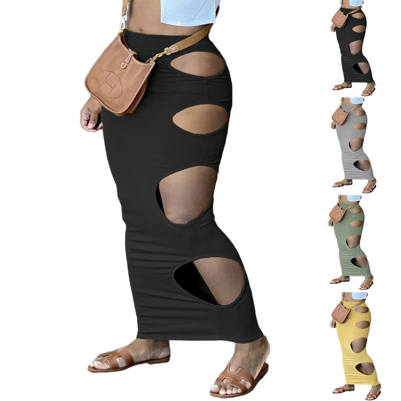 Damen Maxirock mit innovativen Cut-Outs und elastischem Bund R&B
