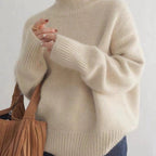 Damen Pullover mit hohem Kragen und weichem Materialmix R&B