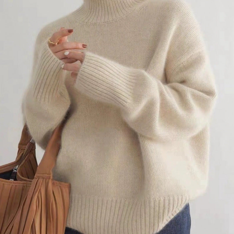 Damen Pullover mit hohem Kragen und weichem Materialmix R&B