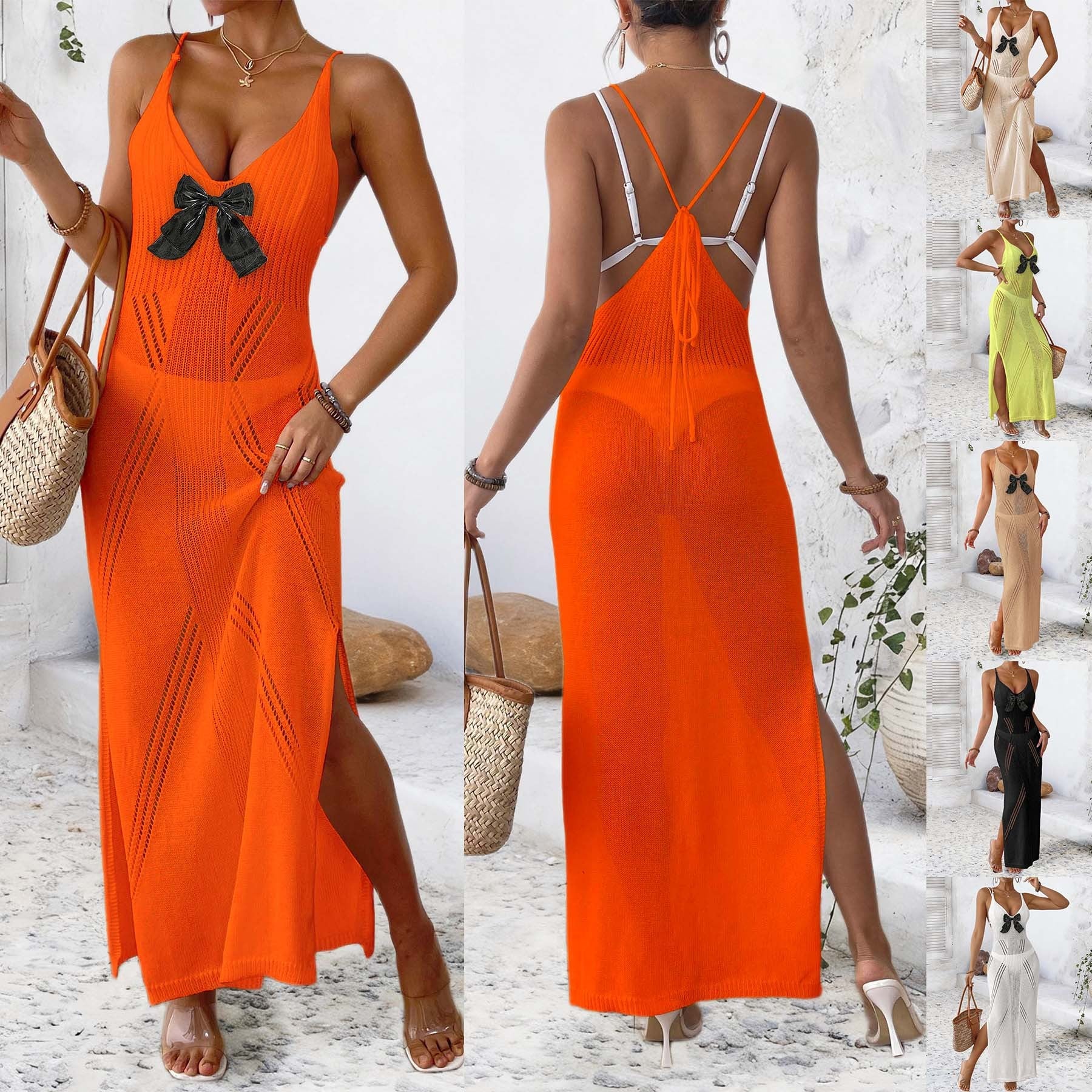 Damen HäkelMaxikleid mit eleganter Schleifenapplikation R&B