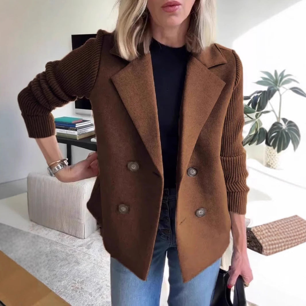 Damen Modische Doppelreihige Blazerjacke mit strukturierten Ärmeln R&B
