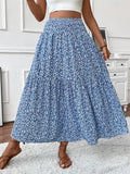 Damen Langer Rock mit floralem Print und elastischem Bund Heidi Mode