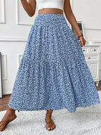 Damen Langer Rock mit floralem Print und elastischem Bund Heidi Mode