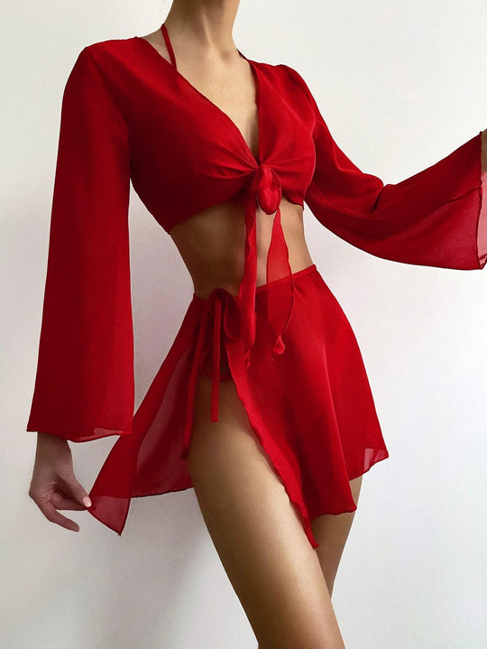 Damen Baumwoll Strandset mit lässigem Wickeldesign R&B