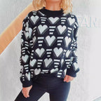 Damen gestrickter Pullover im modernen Herzdesign mit weitem Schnitt R&B