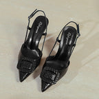 Damen Slingback-Pumps mit elegantem Kranz und schimmerndem Obermaterial