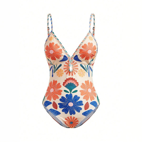 Damen Blumenmuster Badeanzug mit passendem Rock R&B