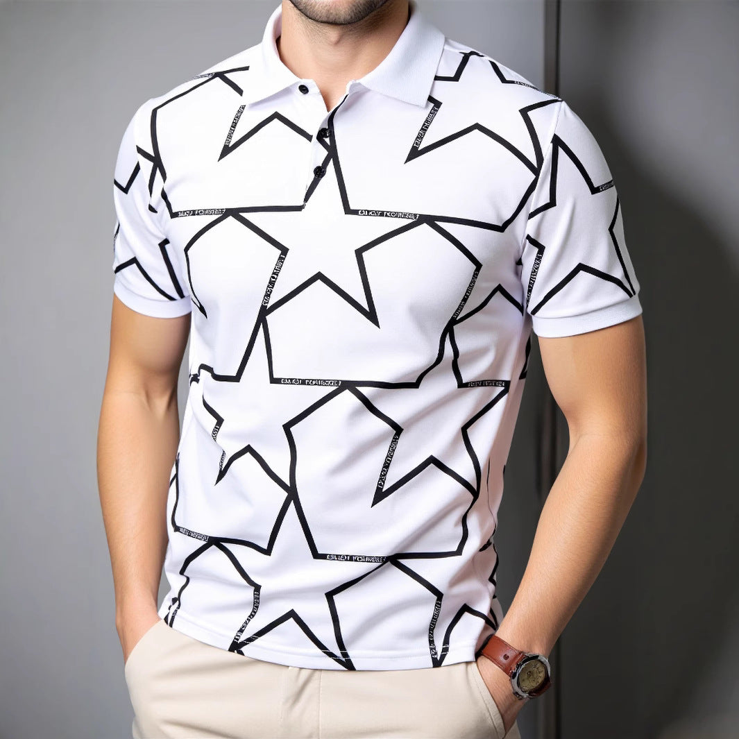 Herren Poloshirt mit modernem Sternen-Design und atmungsaktiven Materialien