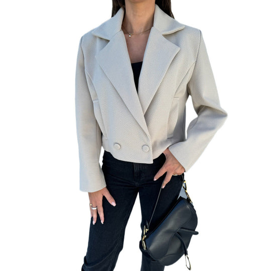 Damen Cropped Doppelreihiger Blazer R&B