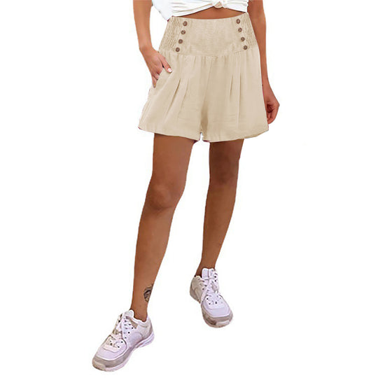 Damen elegante Shorts mit hohem Bund und Knopfdetail R&B
