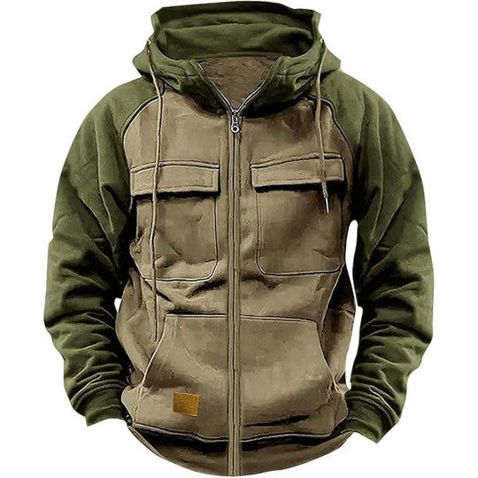Herren Kapuzenjacke mit praktischen Vorder-Utility-Taschen und hohem Kragen R&B