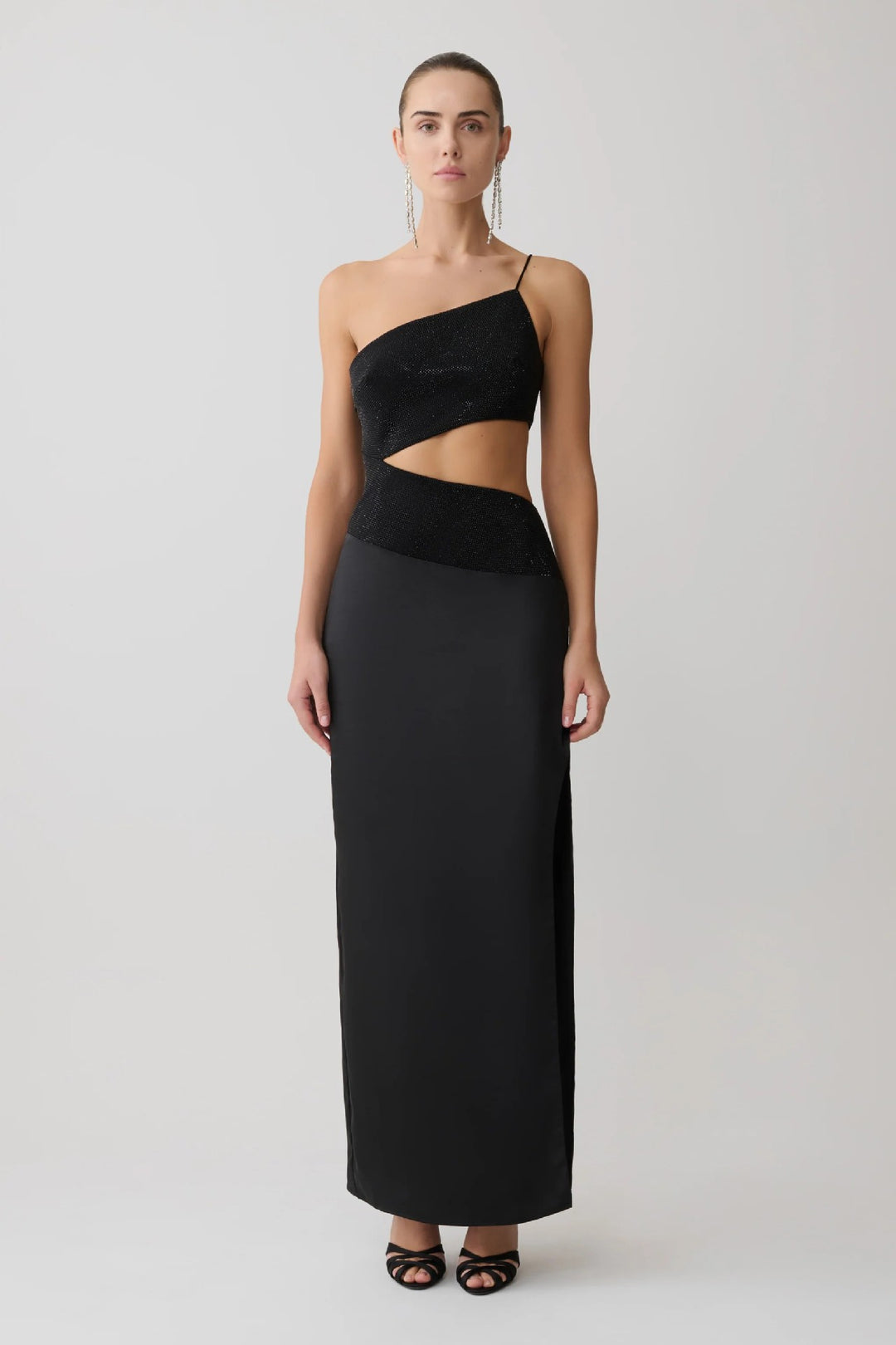 Damen Elegantes Maxikleid mit asymmetrischem Schnitt und raffiniertem Cut-Out R&B