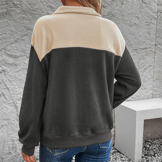 Damen Fleece-Pullover mit knopfbarem Kragen und praktischer Brusttasche R&B