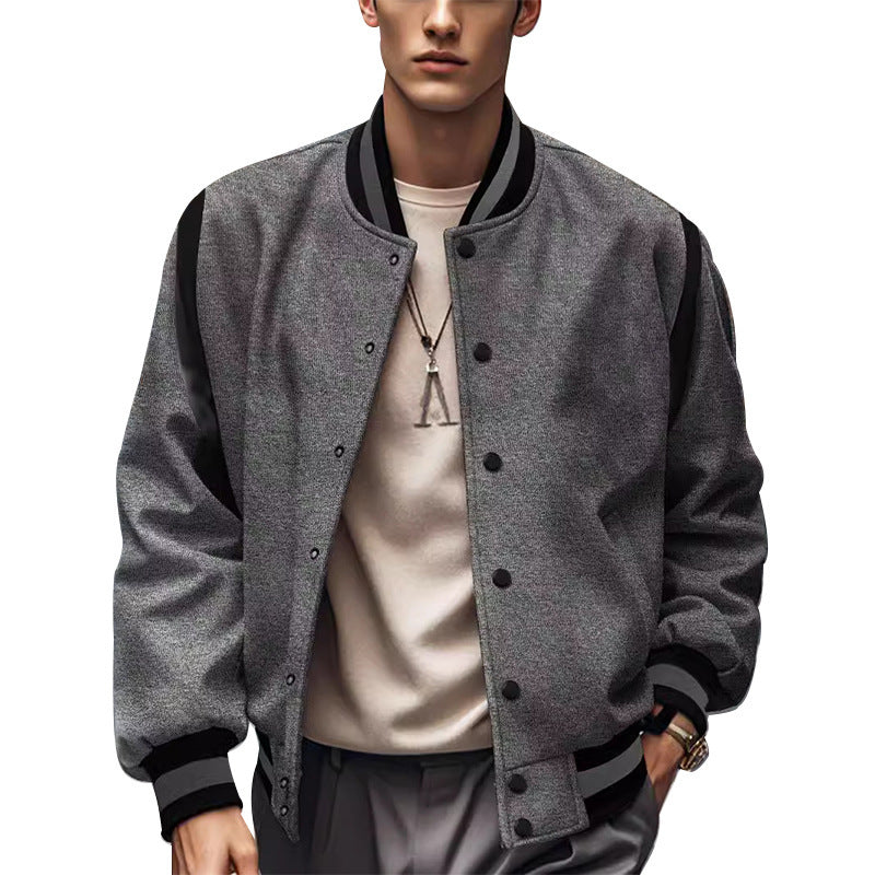 Herren Sportliche Collegejacke im retro Stil mit Kontrastärmeln und Druckknopfverschluss R&B
