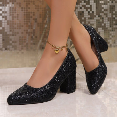 Damen Elegante Blockabsatz-Pumps mit schimmerndem Schlangenleder-Look R&B