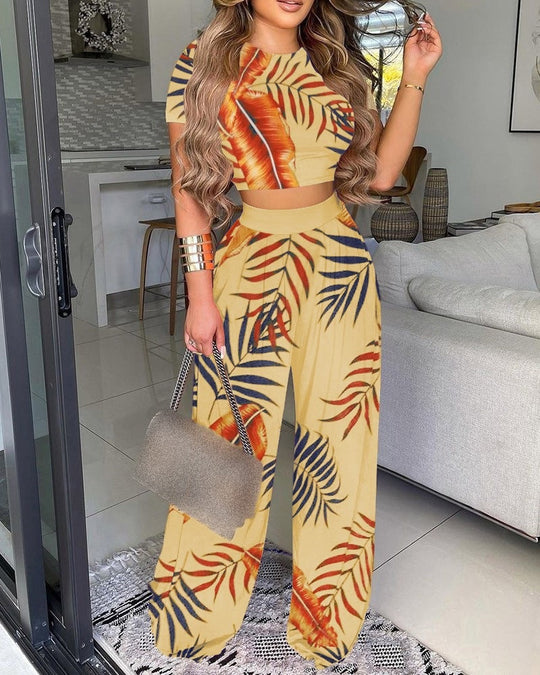Damen kombiniertes Set mit lässigem cropped Oberteil und weit geschnittener Hose R&B