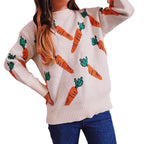 Damen lässiger Pullover mit buntem Karottenmotiv R&B