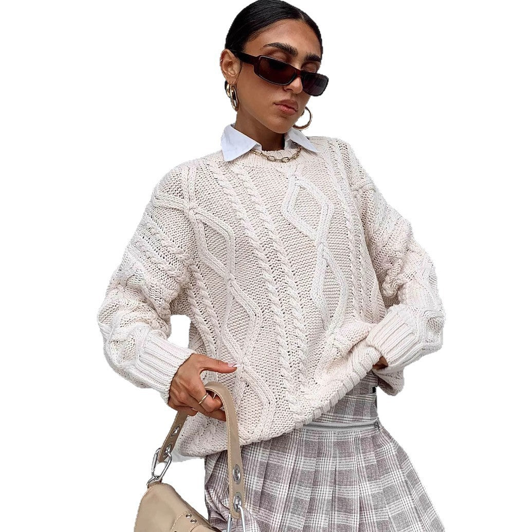 Damen Grobstrickpullover mit voluminösen Ärmeln und klassischem Zopfmuster R&B