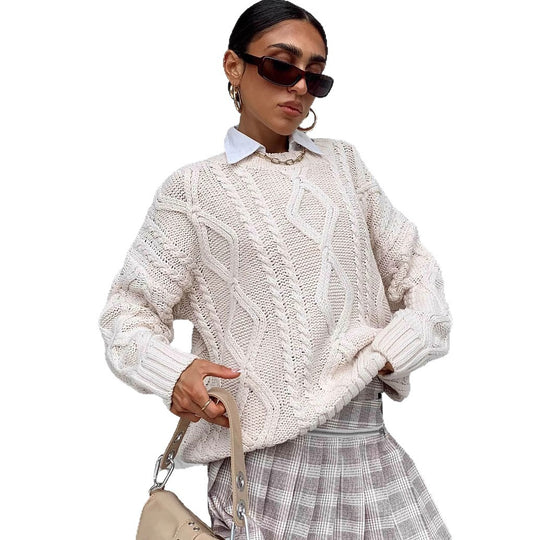 Damen Grobstrickpullover mit voluminösen Ärmeln und klassischem Zopfmuster R&B
