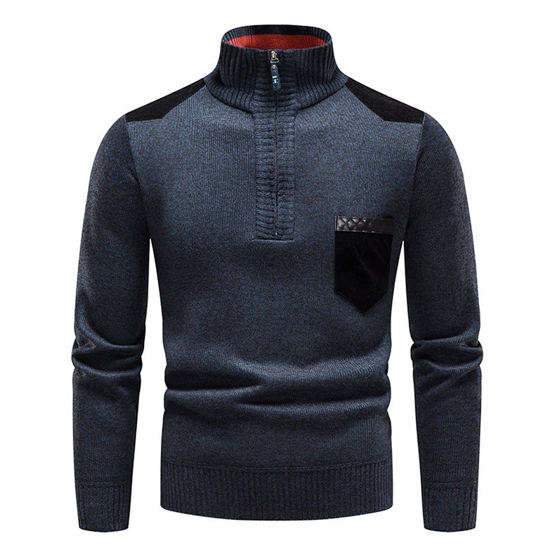 Herren hochwertiger Strickpullover mit modernem Reißverschluss und praktischer Brusttasche R&B