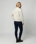 Damen leichte Blousonjacke aus Baumwollmix mit Hemdkragen, Ziernähten und elastischem Bund R&B