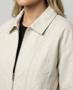Damen leichte Blousonjacke aus Baumwollmix mit Hemdkragen, Ziernähten und elastischem Bund R&B