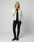 Damen leichte Blousonjacke aus Baumwollmix mit Hemdkragen, Ziernähten und elastischem Bund R&B