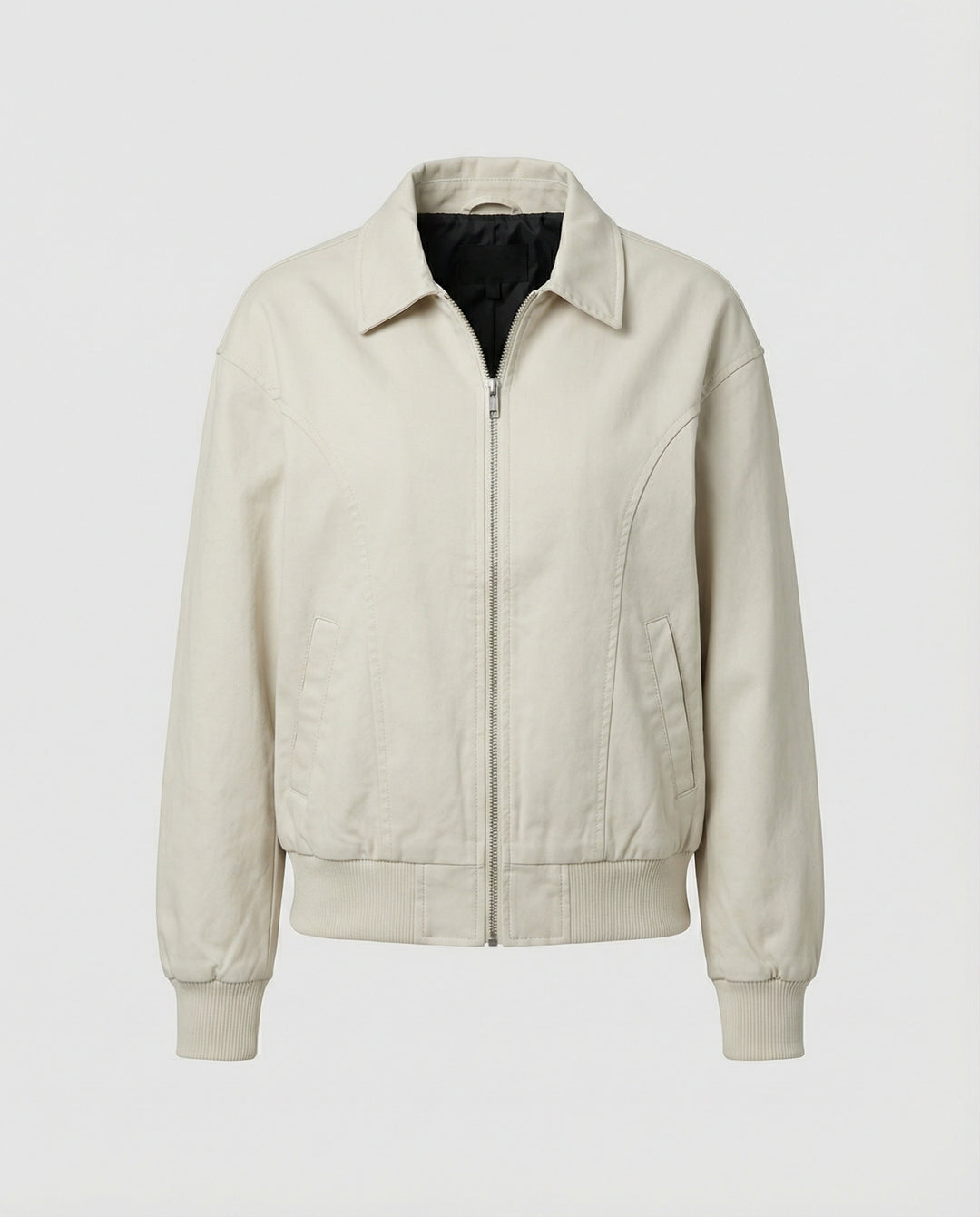 Damen leichte Blousonjacke aus Baumwollmix mit Hemdkragen, Ziernähten und elastischem Bund R&B