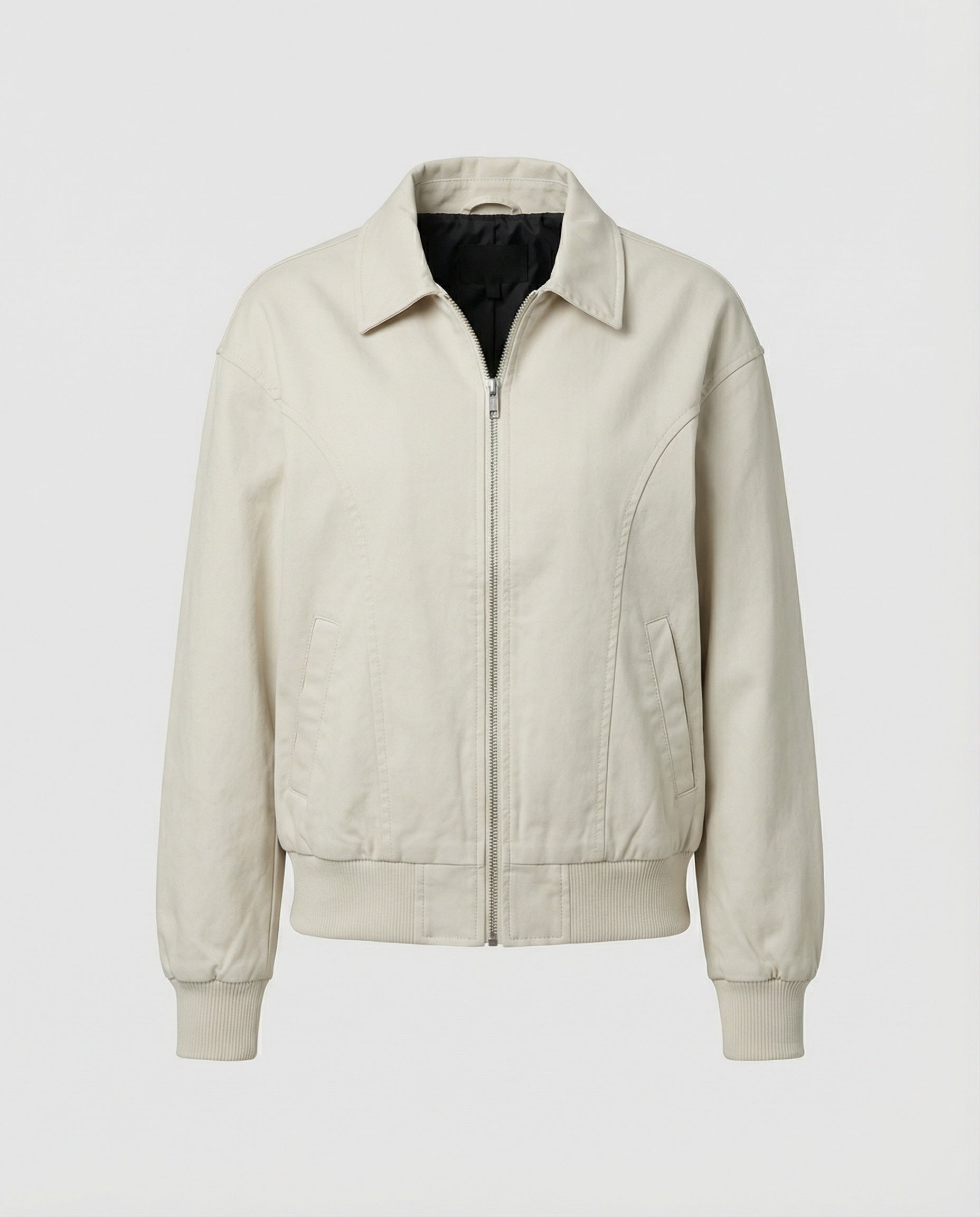 Damen leichte Blousonjacke aus Baumwollmix mit Hemdkragen, Ziernähten und elastischem Bund R&B