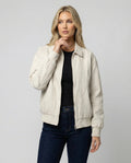Damen leichte Blousonjacke aus Baumwollmix mit Hemdkragen, Ziernähten und elastischem Bund R&B